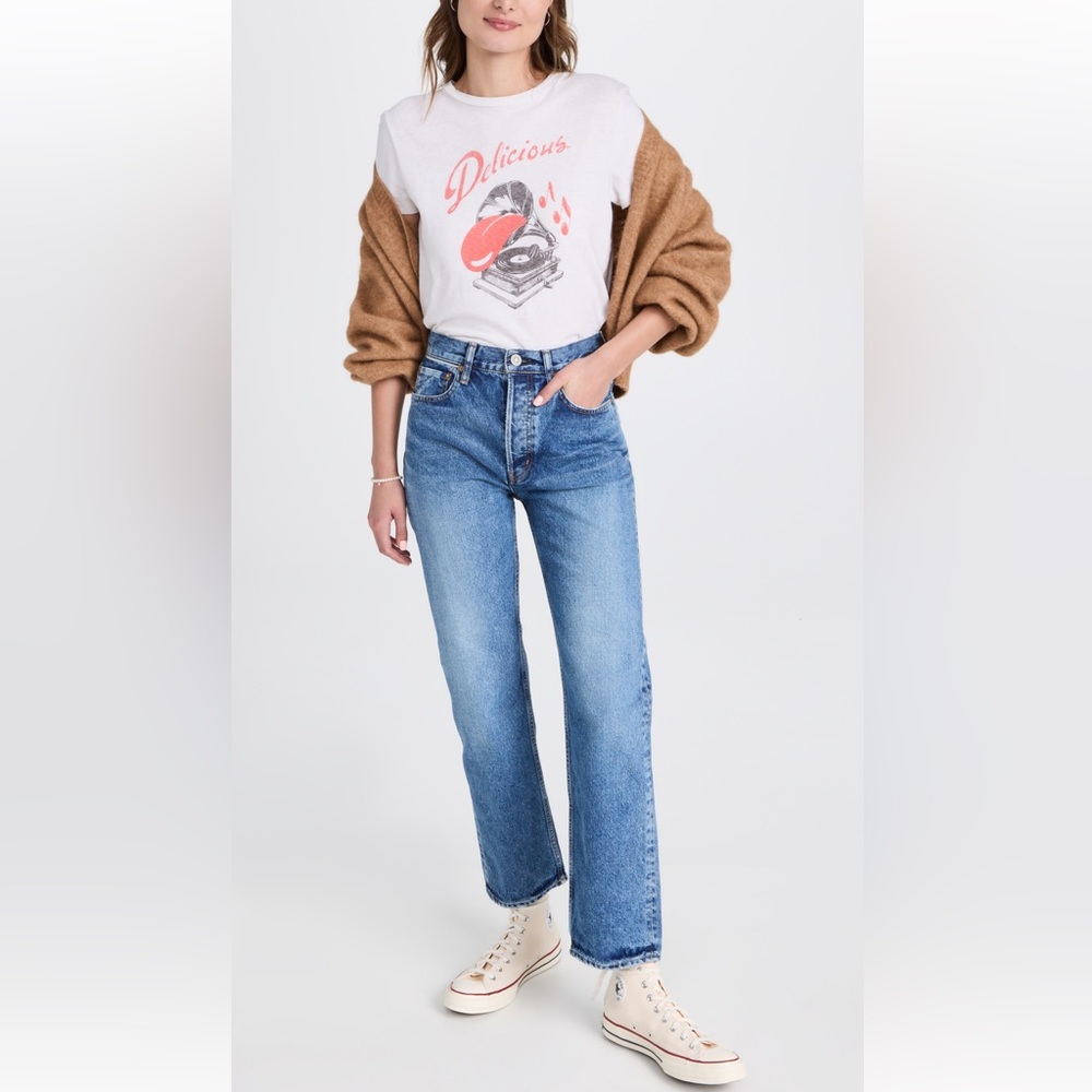 Moussy Mid Blue High Rise Straight Jeans